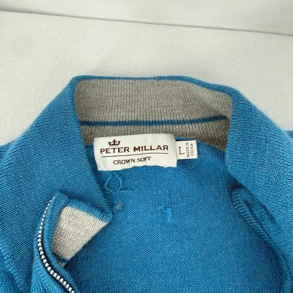 Peter Millar Quarter Zip Sweater Mens Large Blue Crown Soft Knit Pullover READ - Picture 3 of 9